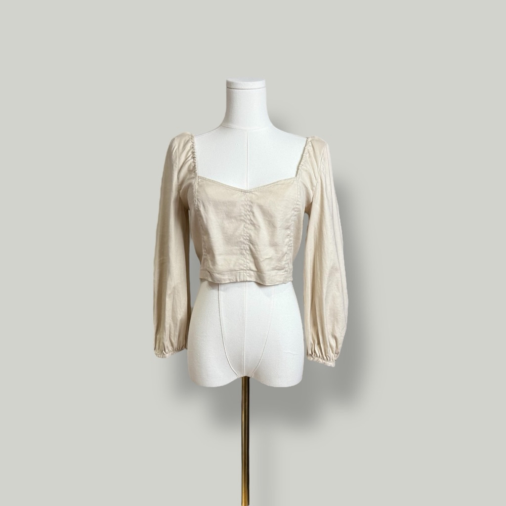 ARITZIA BABATON Blouse Women Size Small Beige Hadwyn Top Longsleeves Linen Blend - Picture 2 of 16